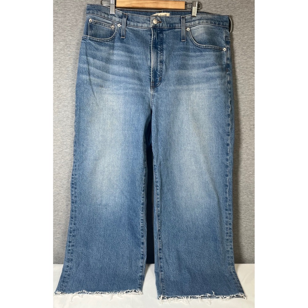 Madewell The Perfect Vintage Wide-Leg Crop Jean Raw Hem Denim Sz 33 See Measure